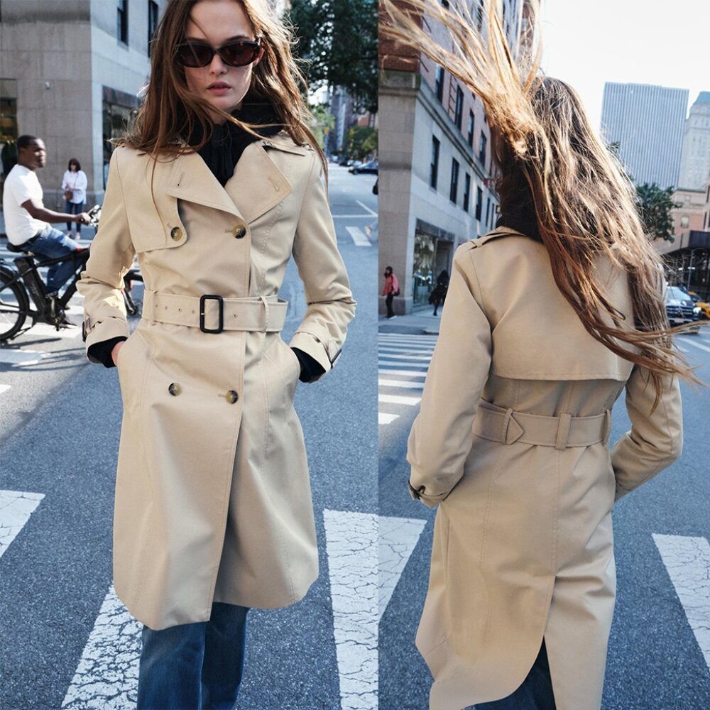 NEW ZARA water repellent slim sand trench 0518 size S